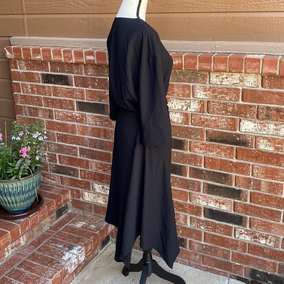 THEORY Kimono Wrap Black Summer Crepe Midi Dress Women's Size 4 - Picture 5 of 11